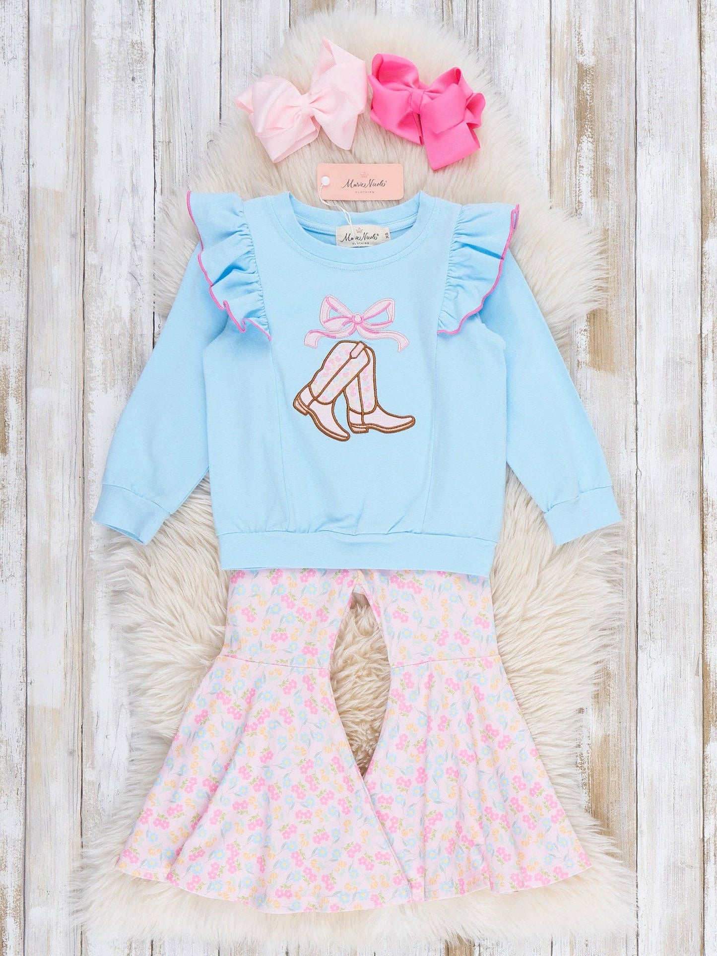 Marie Nicole Clothing - Boots & Bows Floral Bell-Bottom Outfit