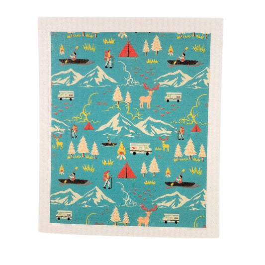 Driftless Studios - Summer Camping Collage Swedish Dishcloth - Sponge cloth