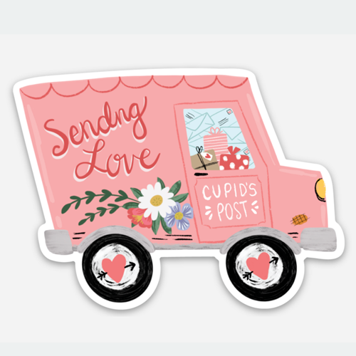 Makerie Day - Valentine's Day Cupid's Postal Truck Sticker