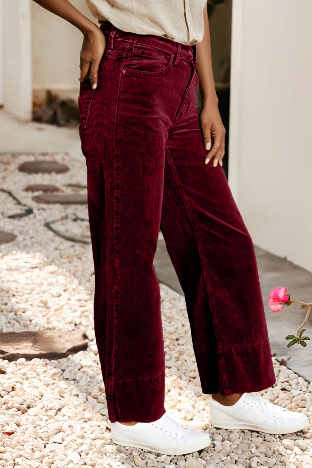 Little Daisy Closet - LDC Solid Color High Waist Corduroy Wide Leg Pants