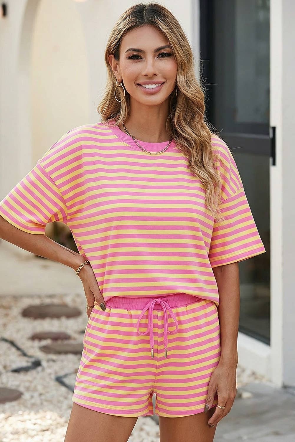 Little Daisy Closet -  LDC Stripe Drop Shoulder Boxy Casual Terry Short Set