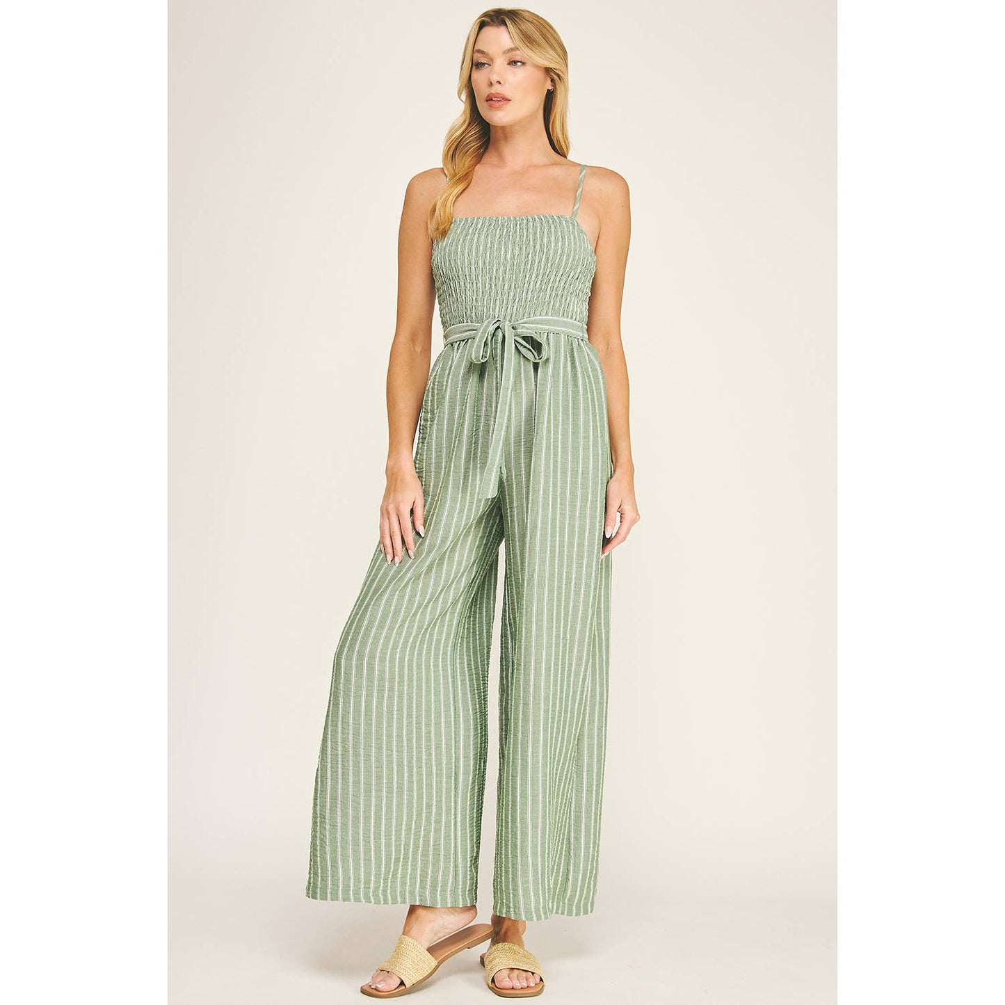 Winslow Collection - COASTAL STRIPE SMOCKED WIDE LEG JUMPSUIT
