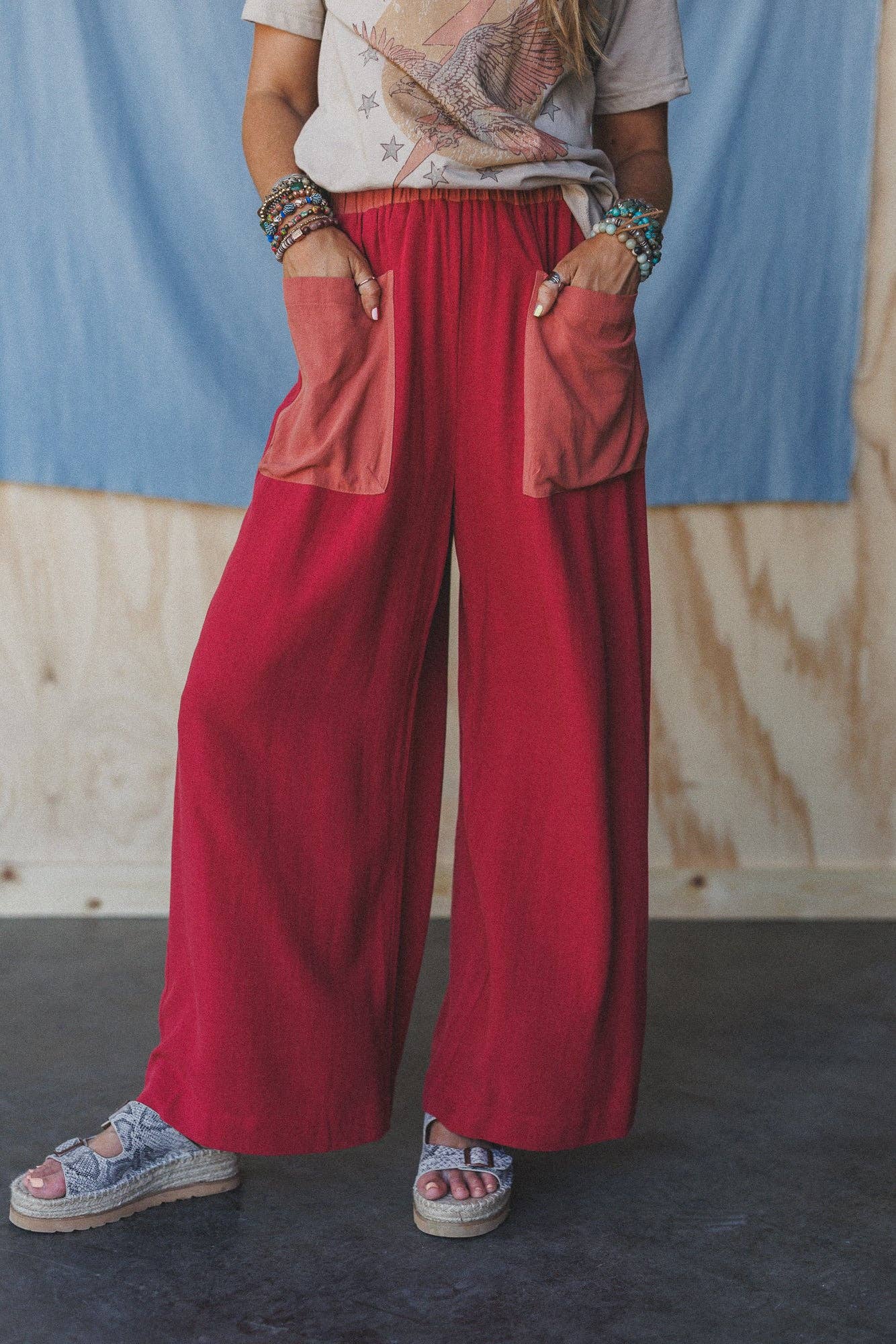 Three Bird Nest - No Rush Wide Leg Pants - Terracotta Multi