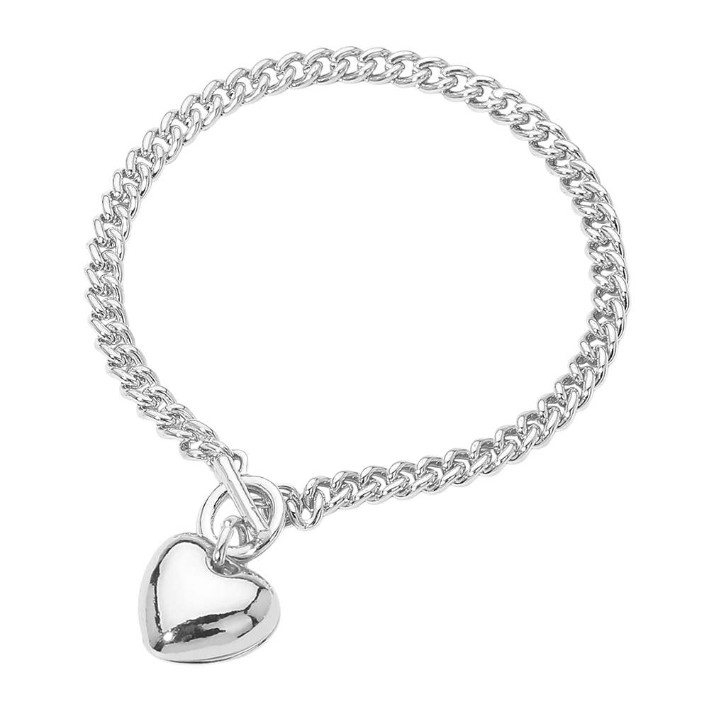 Sensibling Corp. - Puffy Metal Heart Charm Toggle Chain Bracelet
