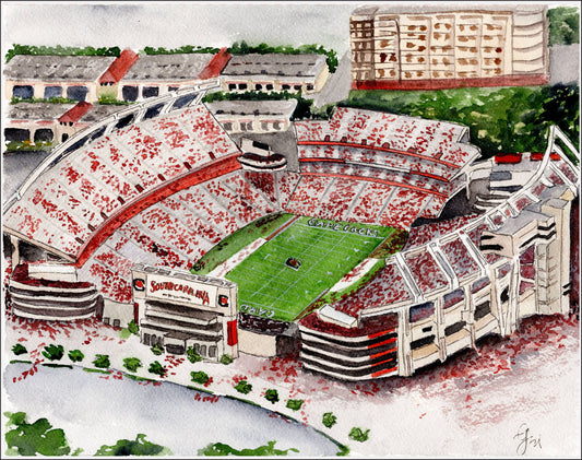 UofSC Williams Brice Stadium Watercolor Art Print by Grace Langdon Art