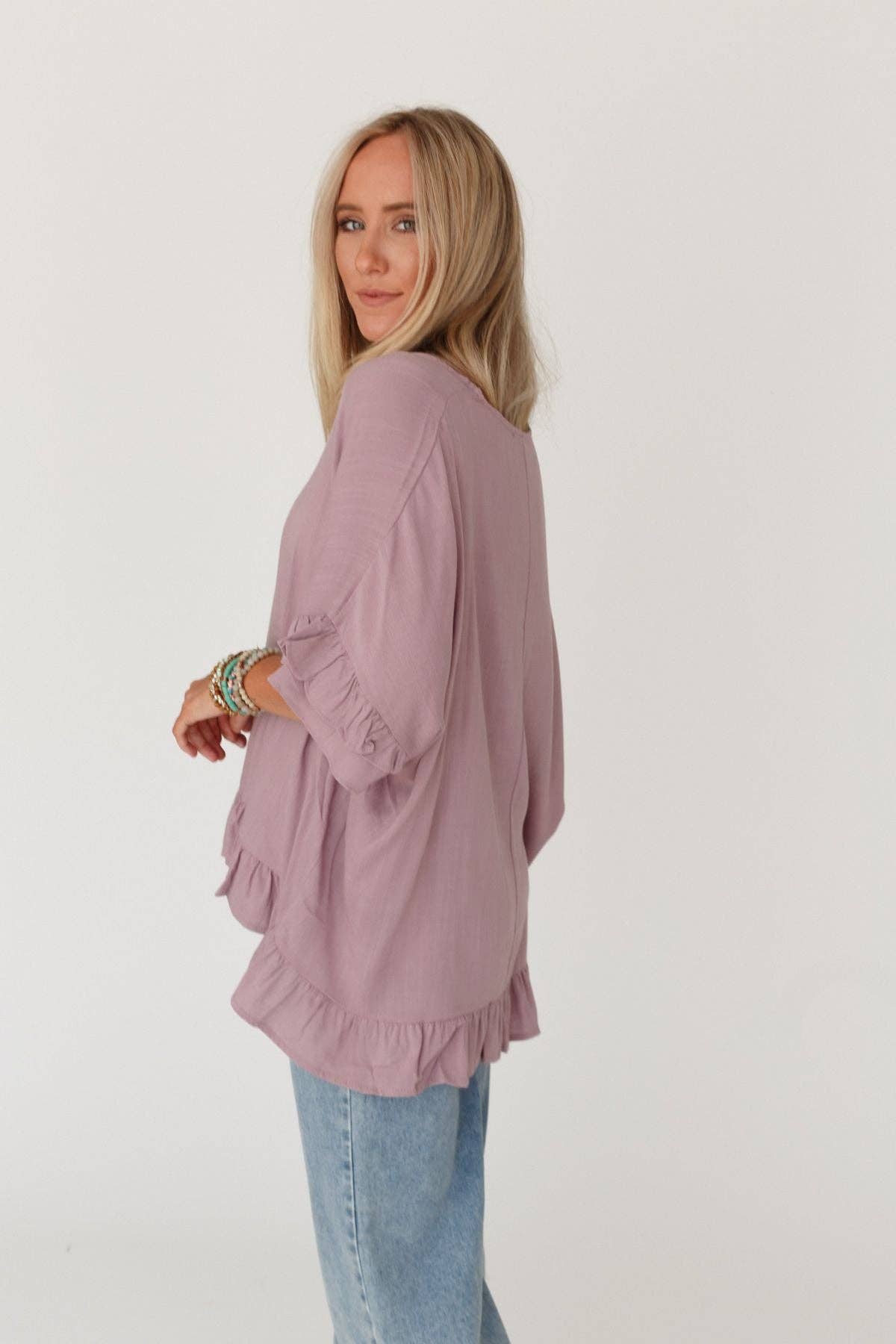 Three Bird Nest - Let Me Be Ruffled Top - Pale Plum