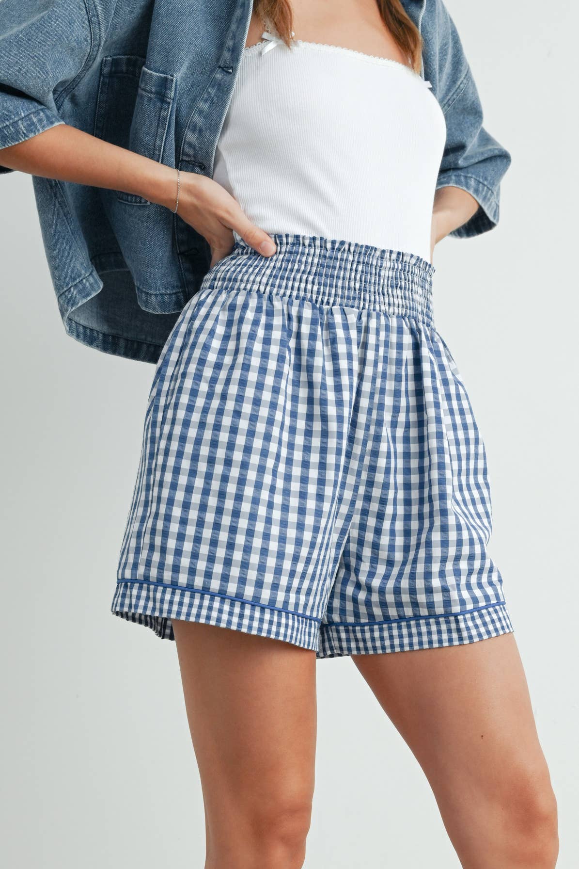 BUTTERMELON - Garterized Gingham Shorts - BMP7658