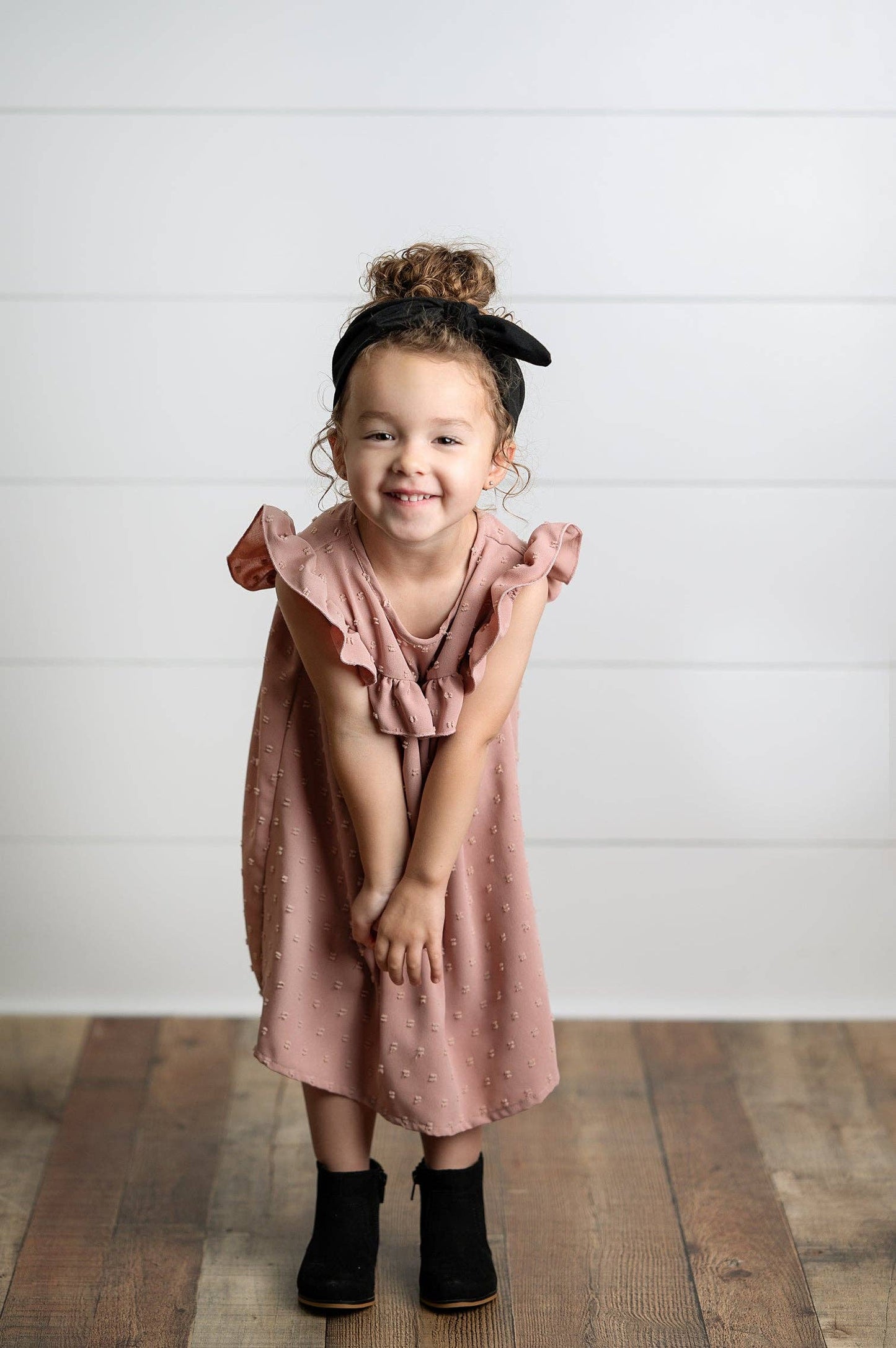 Wren & James - Girls Blush Ruffle Bib Swiss Dot Spring Summer Dress