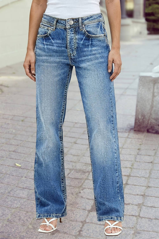 1 the Woman - Washed Straight Leg Slim Jeans