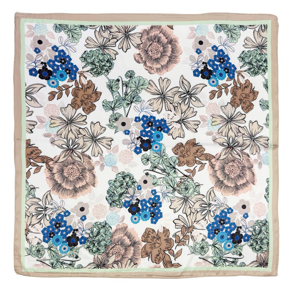 Sensibling Corp. - Earthy Floral Garden Printed Square Silky Satin Scarf