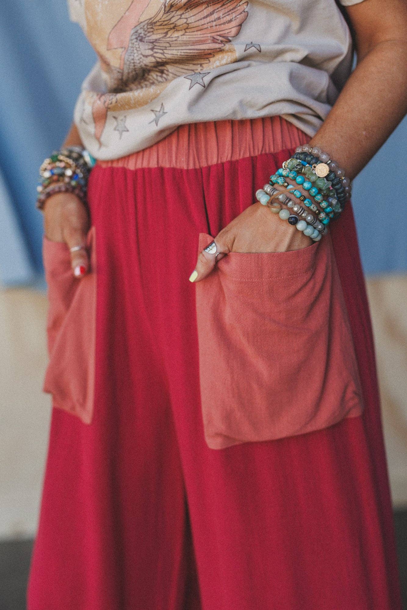 Three Bird Nest - No Rush Wide Leg Pants - Terracotta Multi