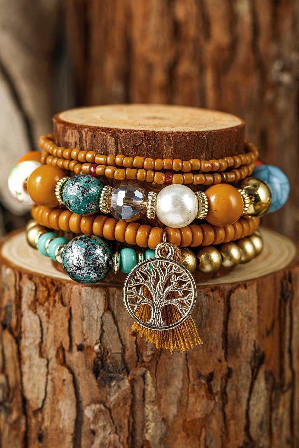 1 the Woman - 5pcs Boho Beaded Turquoise Bracelets Set