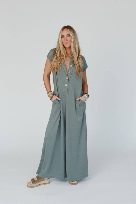 Three Bird Nest - Davina Wide Leg Jumpsuit - Light Olive