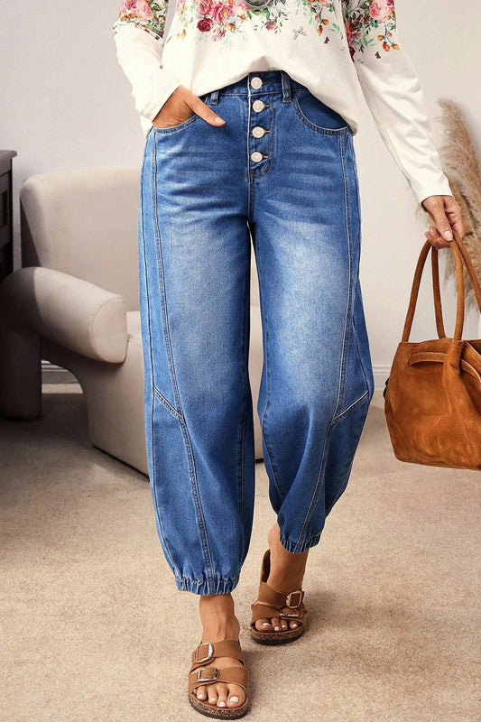 1 the Woman - Buttons Front Tapered Casual Loose Fit Jeans