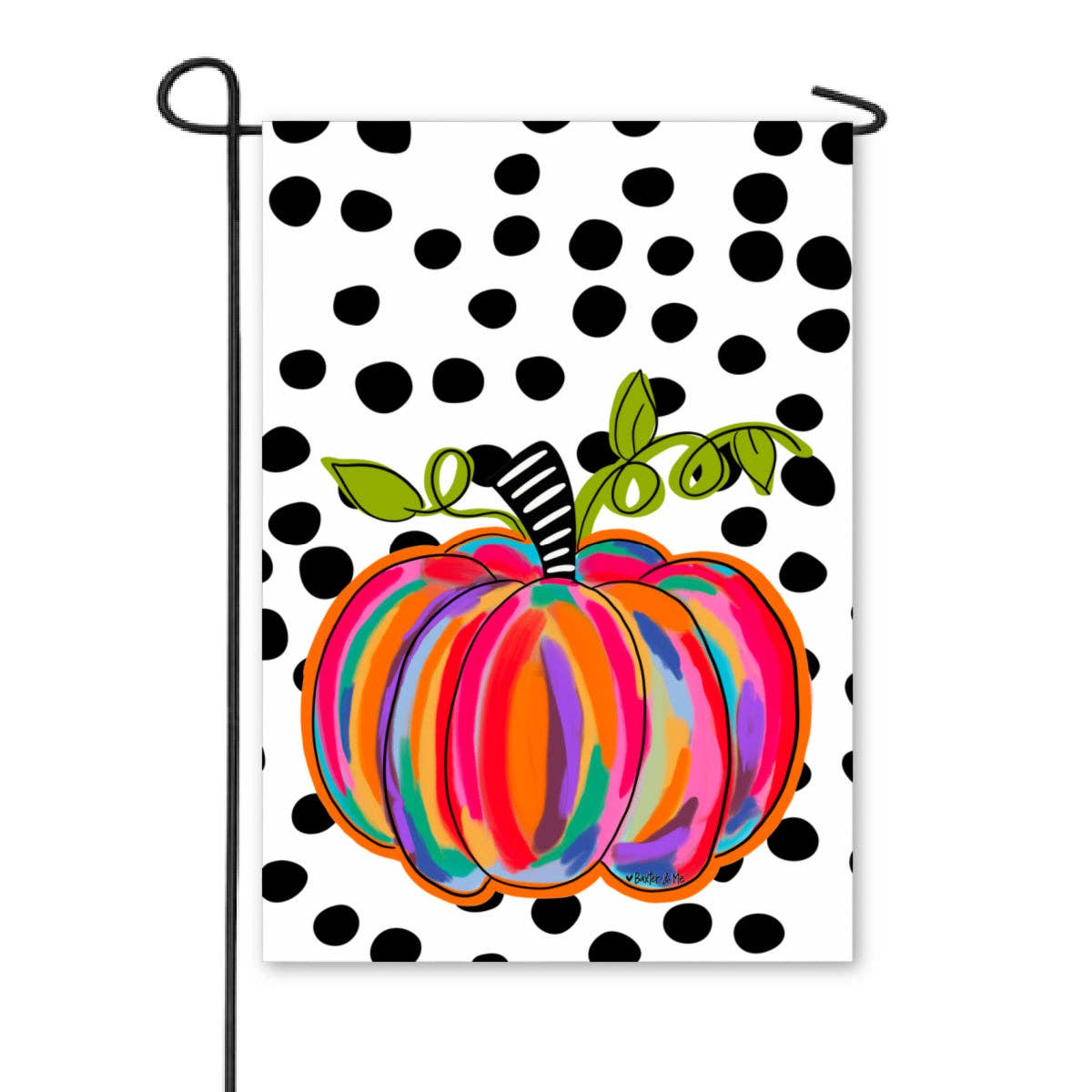 Baxter & Me - Colorful Pumpkin w/ B & W Background Garden Flag