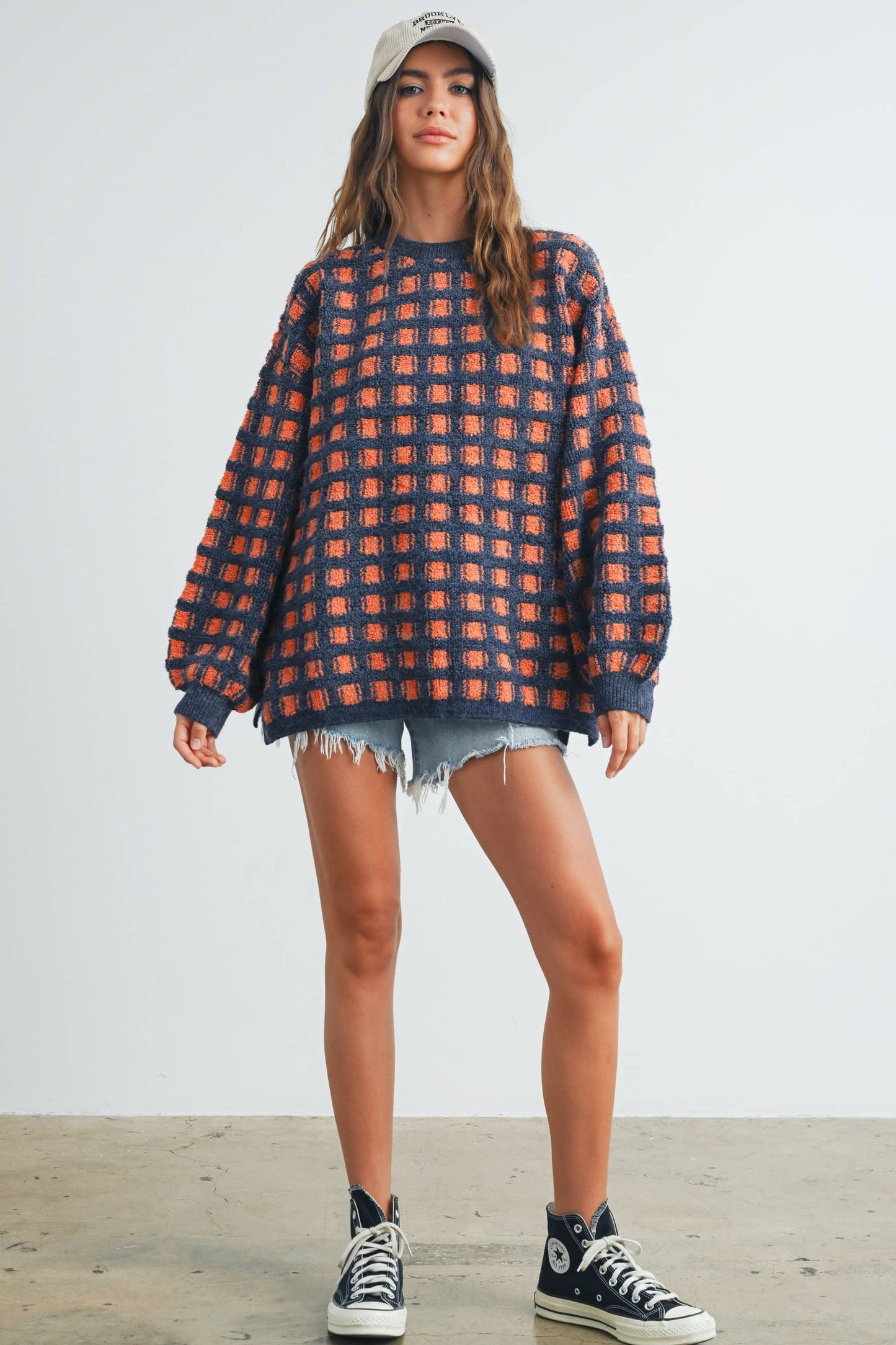 BUTTERMELON - Checkered Oversized Sweater - BMW7419