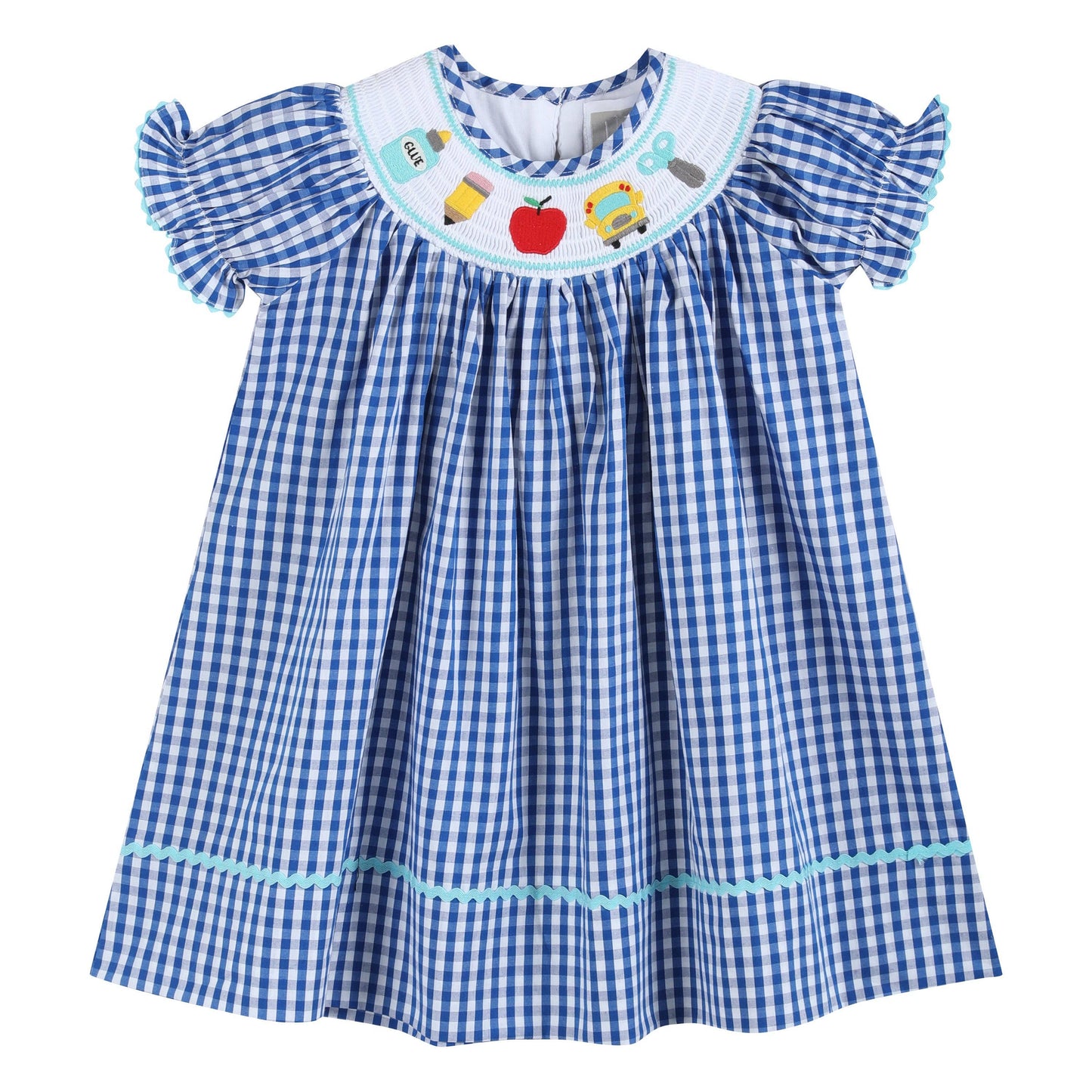 Lil Cactus - Royal Blue Gingham School Smocked Bishop Dress