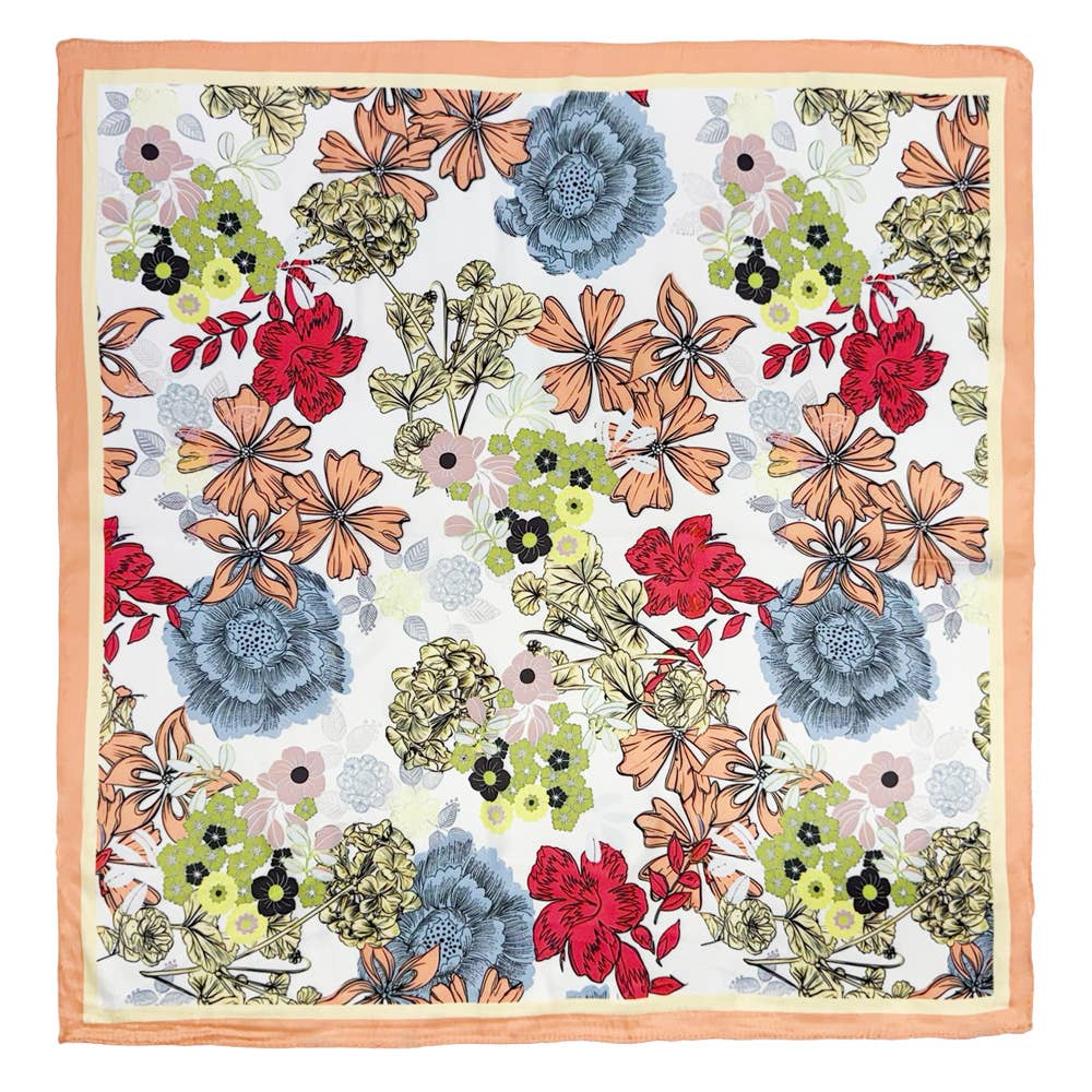 Sensibling Corp. - Earthy Floral Garden Printed Square Silky Satin Scarf