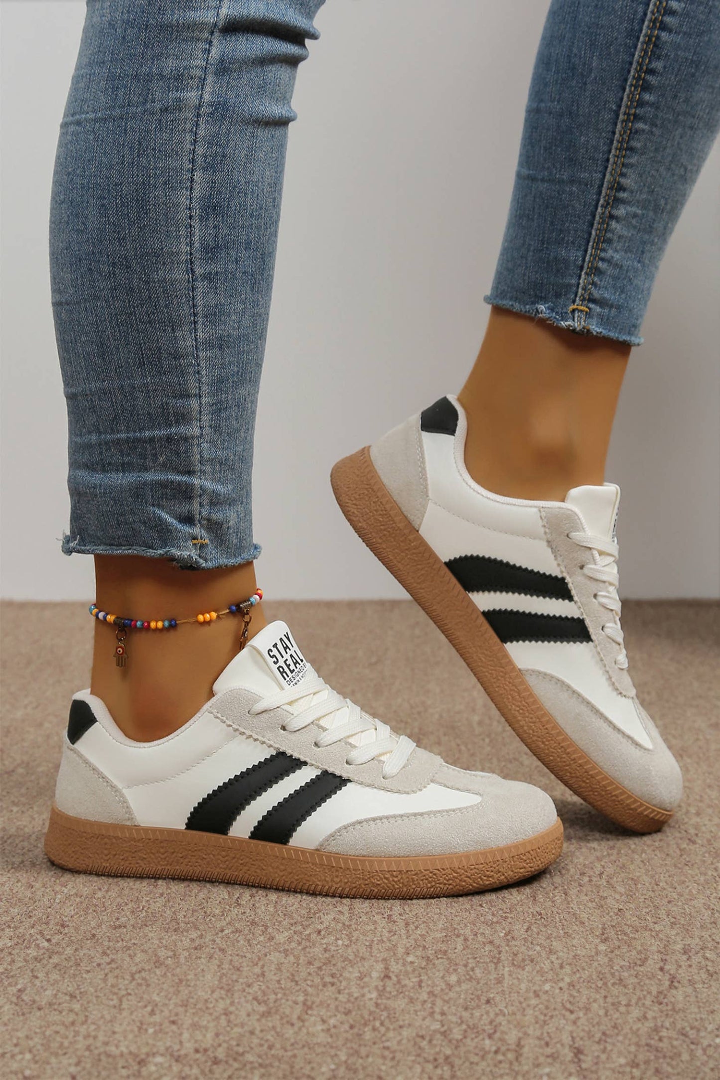 Little Daisy Closet - LDC Varsity Color Block Patchwork PU Leather Lace Up Shoes