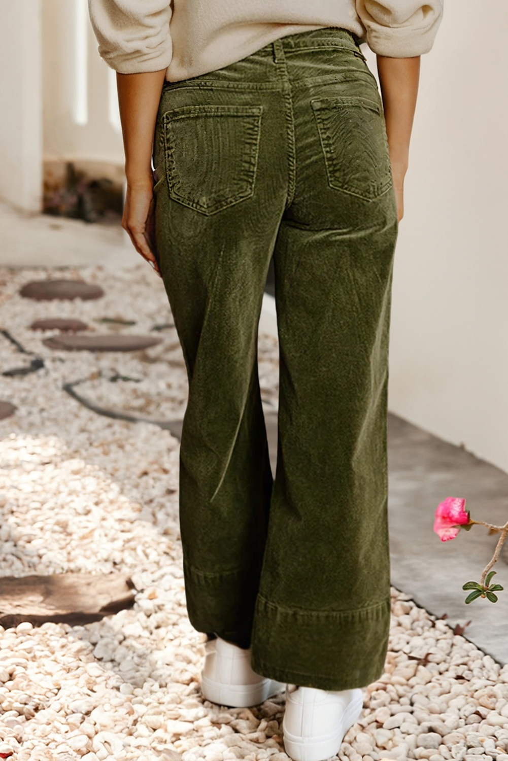 Little Daisy Closet - LDC Solid Color High Waist Corduroy Wide Leg Pants