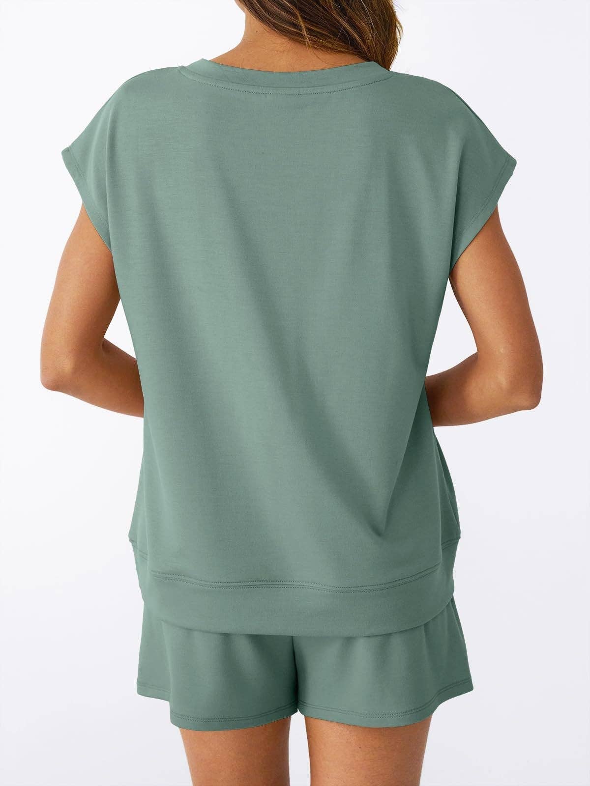 Lovesoft - Women’s V Neck Short Sleeve Top and Drawstring Shorts Set Casual Summer Lounge Outfit