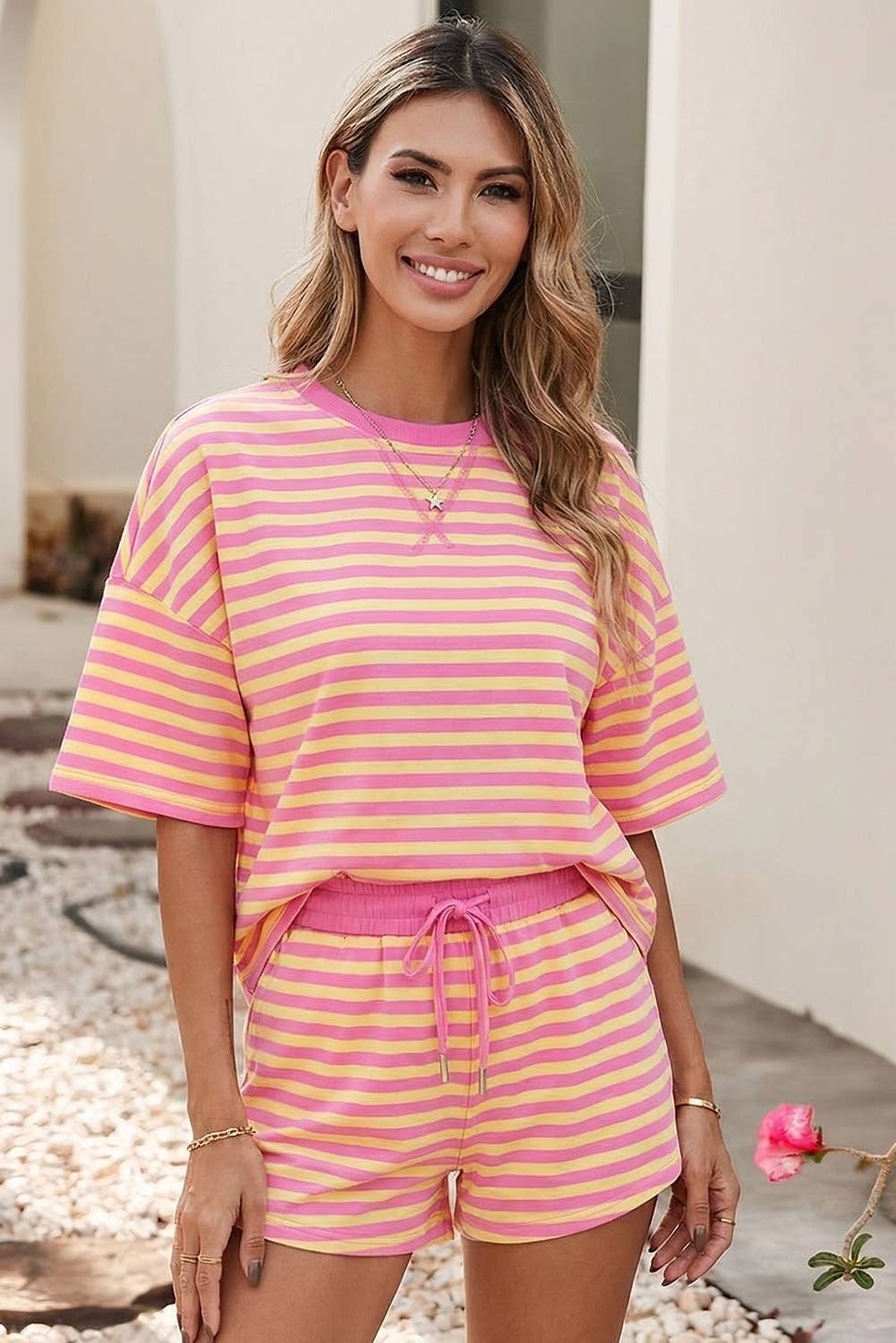Little Daisy Closet -  LDC Stripe Drop Shoulder Boxy Casual Terry Short Set