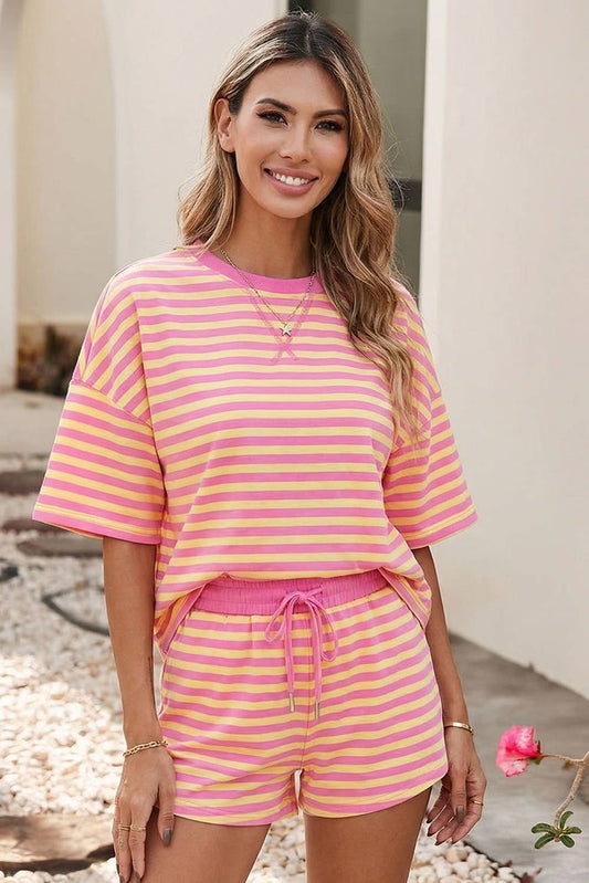 Little Daisy Closet -  LDC Stripe Drop Shoulder Boxy Casual Terry Short Set