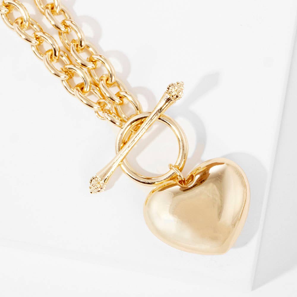Sensibling Corp. - Gold Dipped Brass Metal Heart Pendant Toggle Necklace