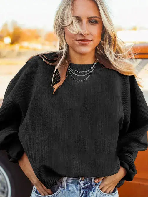 Lovesoft - Orange Long Sleeve Ribbed Corded Oversized Sweatshirt