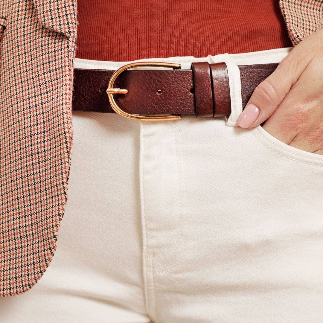 Amsterdam Heritage Leather Belts, Bags, Jackets & Apparel - Drika | Gold Buckle Smart Full Grain Leather Belt Women