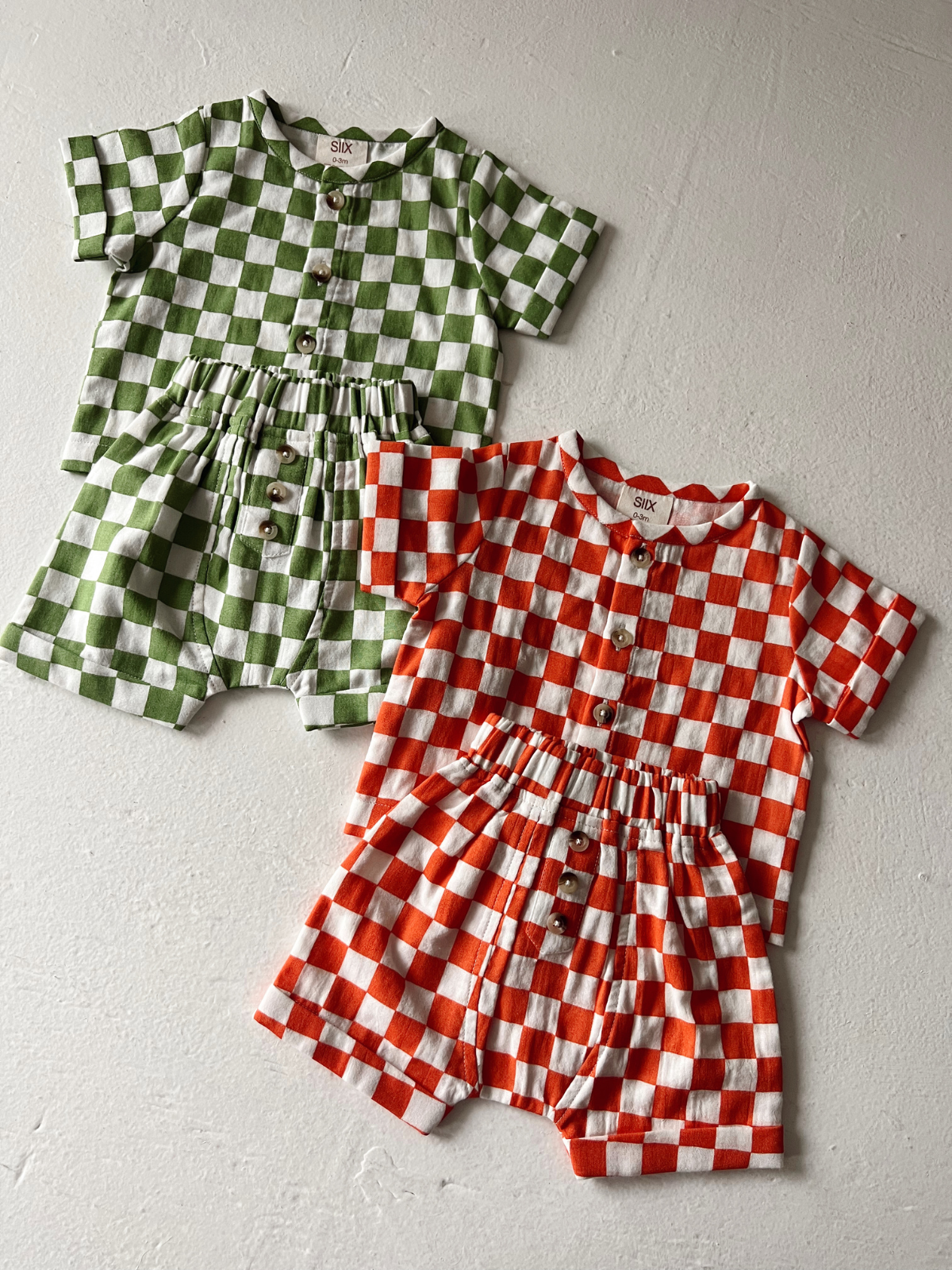 SIIX Collection - Tangerine Checkerboard / Organic Finley Set (Baby - Kids)