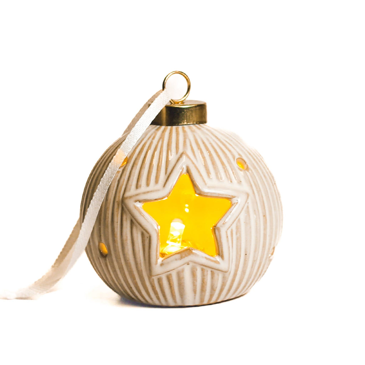 A Cheerful Giver - Star White Ornament with LED Light — Christmas, Holiday Ornaments