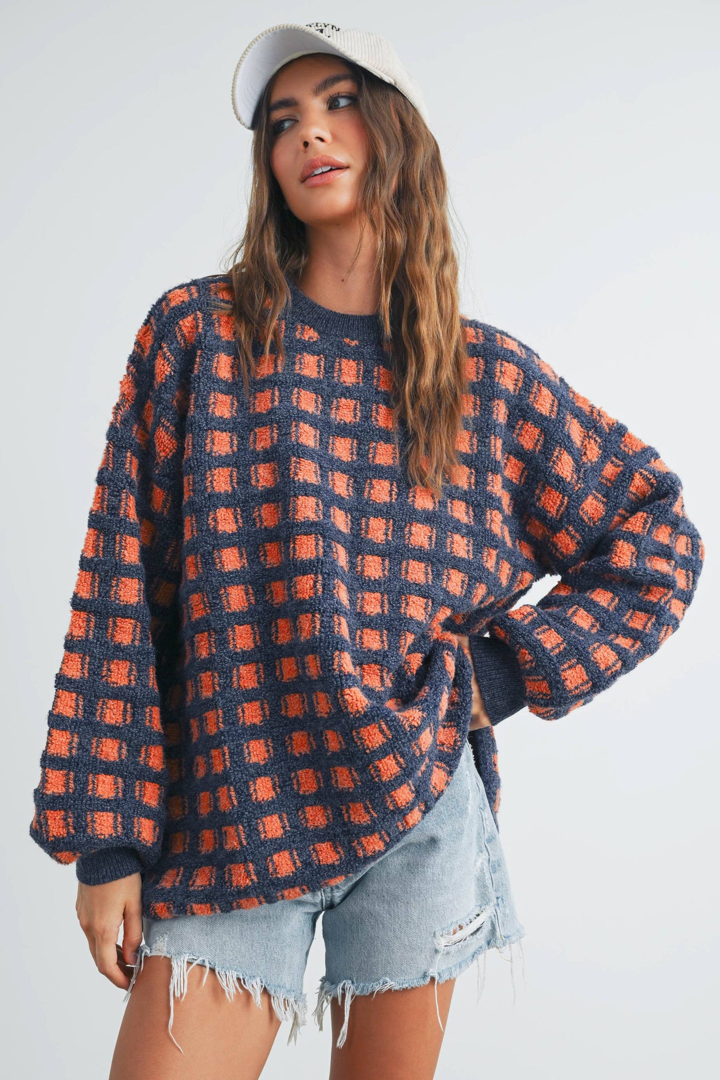 BUTTERMELON - Checkered Oversized Sweater - BMW7419