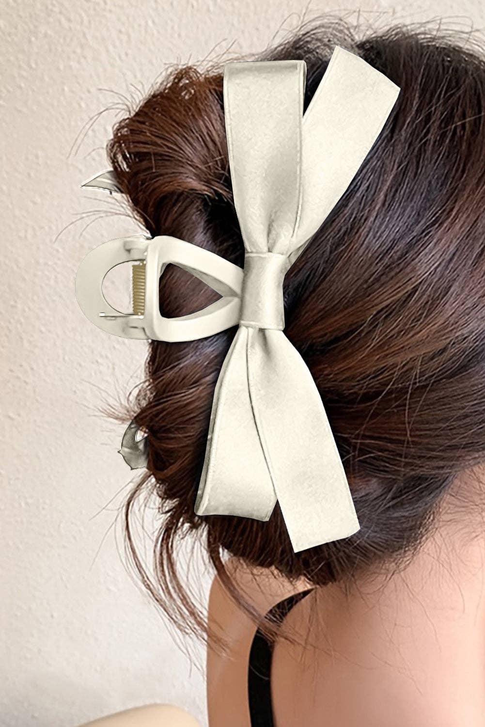 Lovesoft - Solid Color Bow Decor Large Hair Claw Clip