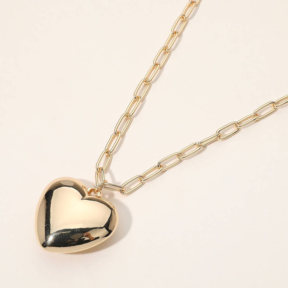 Sensibling Corp. - Metal Puffy Heart Pendant Paperclip Chain Long Necklace