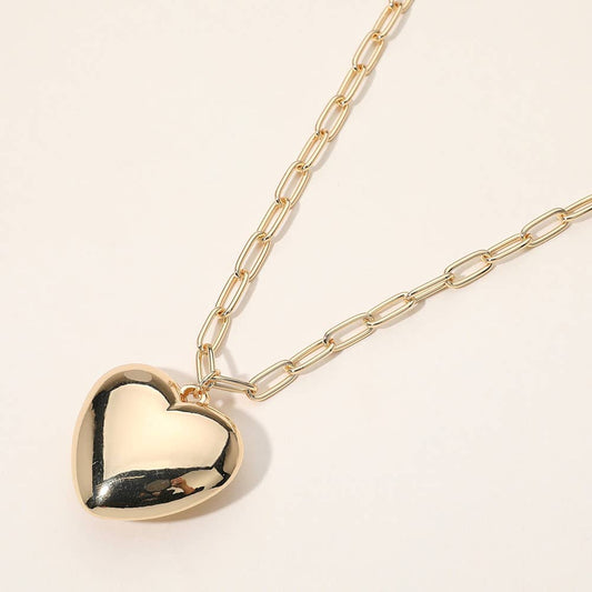 Sensibling Corp. - Metal Puffy Heart Pendant Paperclip Chain Long Necklace