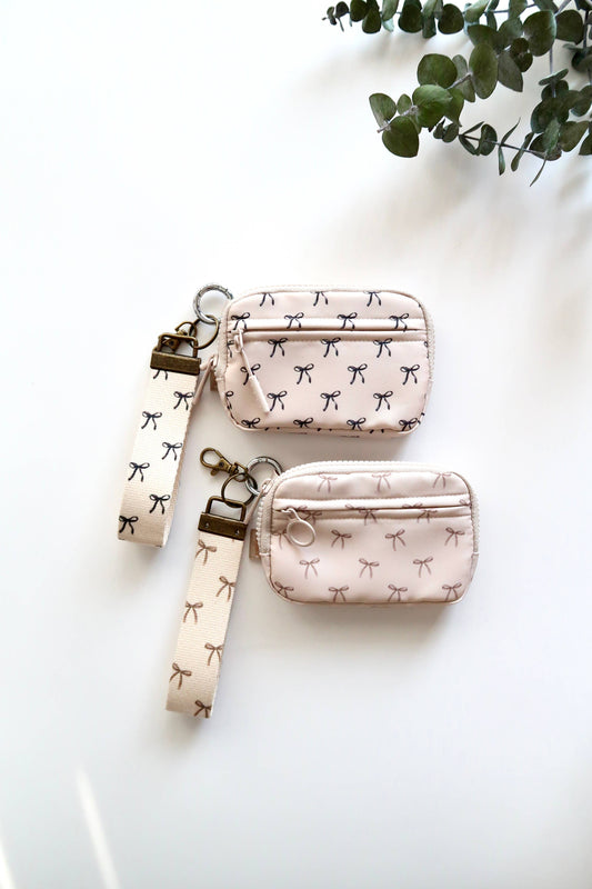 Frederick Family Co. - Bow Keychain Wallet with Wrist Lanyard, Compact Card Holder