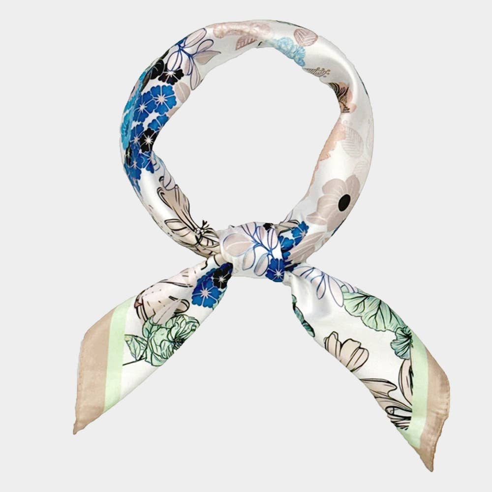 Sensibling Corp. - Earthy Floral Garden Printed Square Silky Satin Scarf