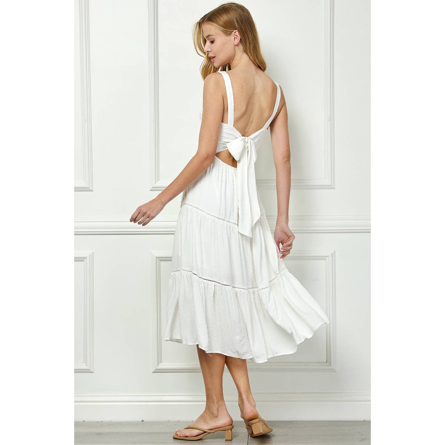 Winslow Collection - 3 TIER LONG DRESS WITH STRAPS & BACK BOW TIE