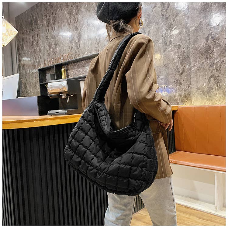 Lovesoft - Quilted Zipper Large Shoulder Bag