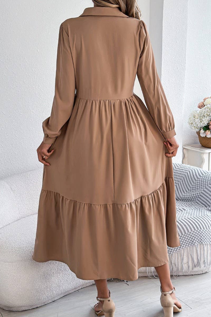 NINEXIS - CWDMD6027_LOOSE FIT RUFFLE TRIM LONG SLEEVE SHIRT DRESS