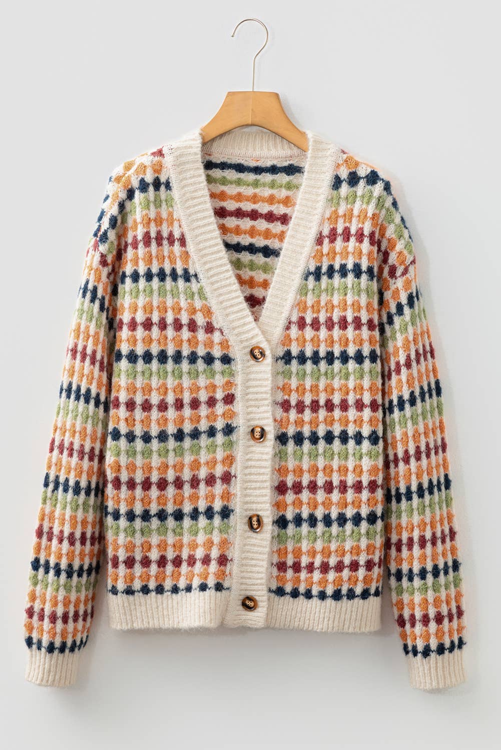 Little Daisy Closet - LDC Multicolour Dotty Pattern Button V Neck Sweater Cardigan