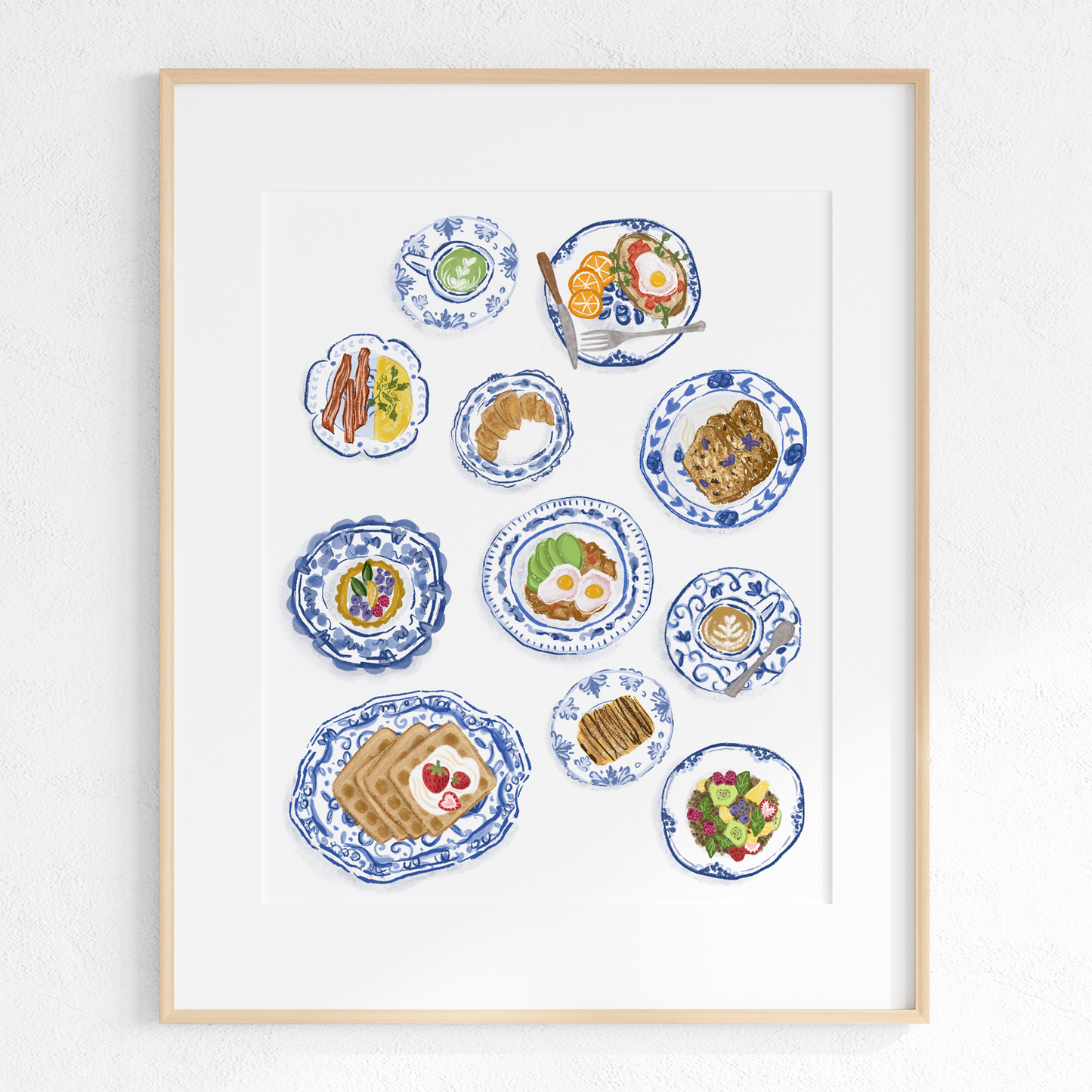 Makerie Day - Brunch Club Blue Plates Chinoiserie -  Art Print