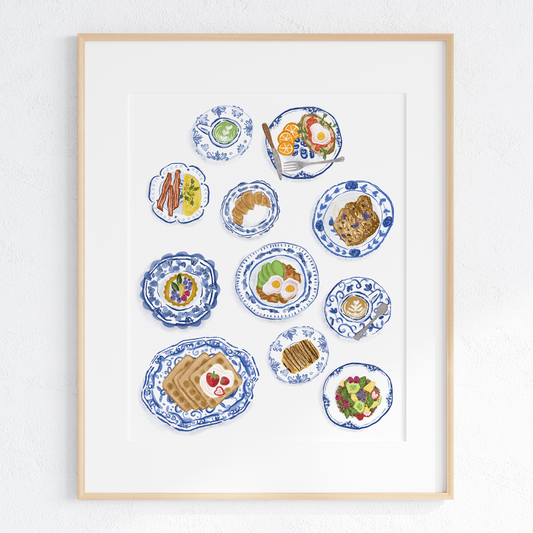 Makerie Day - Brunch Club Blue Plates Chinoiserie -  Art Print