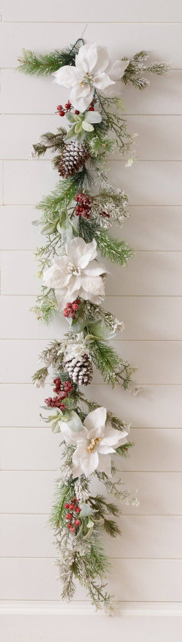 Audrey's Home & Gift - Garland - Flocked Evergreens And White Poinsettias (PC)