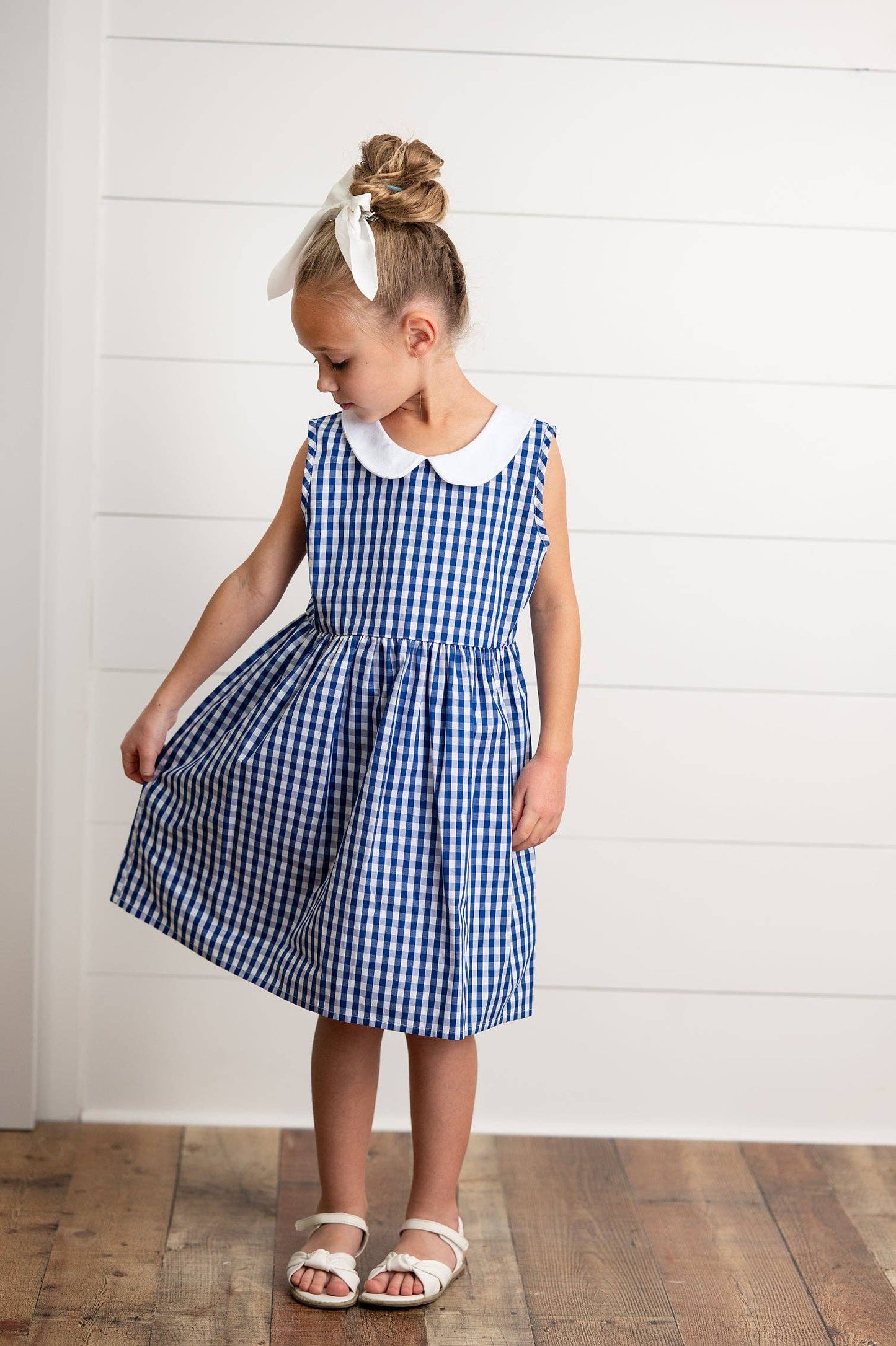 Wren & James - Kids Navy Check Gingham Peter Pan Collar Spring Summer Dress