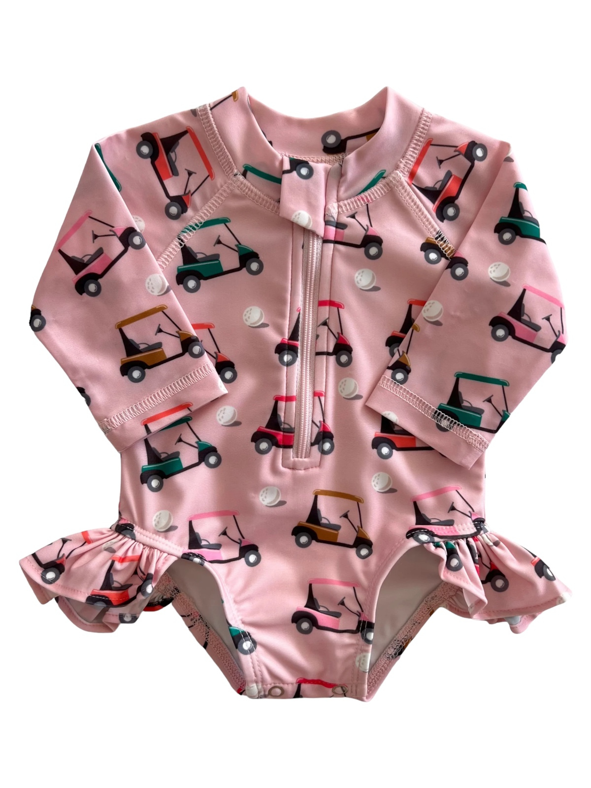 SIIX Collection - Pink Golf Cart / Skipper Rashguard Swimsuit / UPF 50+ (Baby)