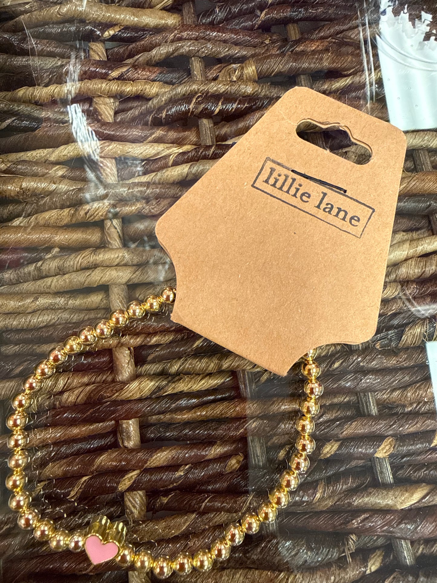 Valentine bracelet gold rimmed heart with beads