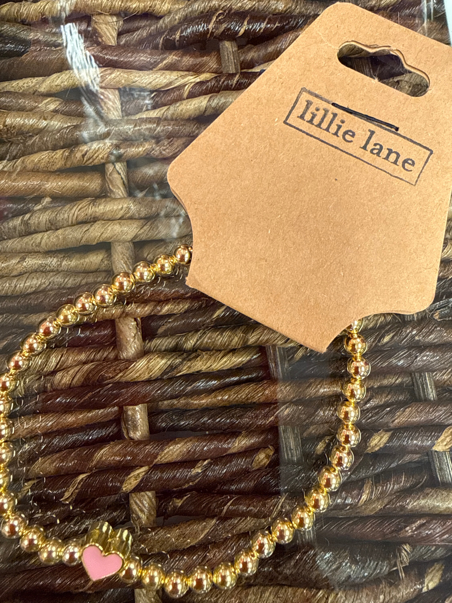 Valentine bracelet gold rimmed heart with beads