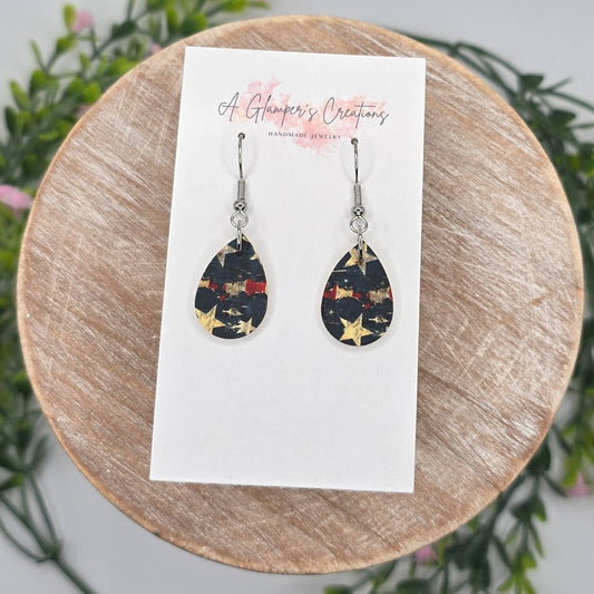 A Glamper's Creations LLC - Stars & Stripes Patriotic MINI Teardrop Leather Earrings
